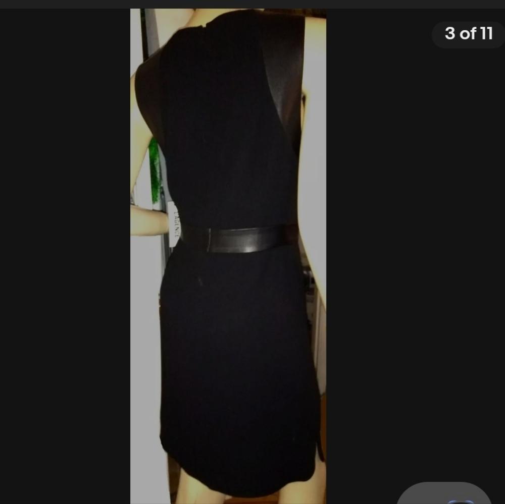 L'AGENCE REAL LEATHER TRIM BLACK SIDE SLIT PENCIL SHEATH DRESS EUC - Picture 3 of 8